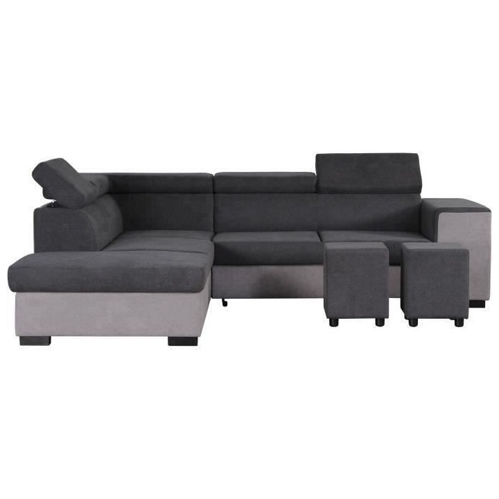 Canapé d'angle gauche convertible + coffre 5 places - Tissu gris - L