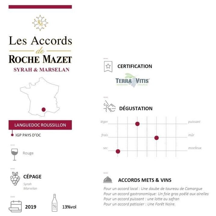 Les Accords de Roche Mazet Syrah & Marselan Pays d'Oc - Vin rouge de L