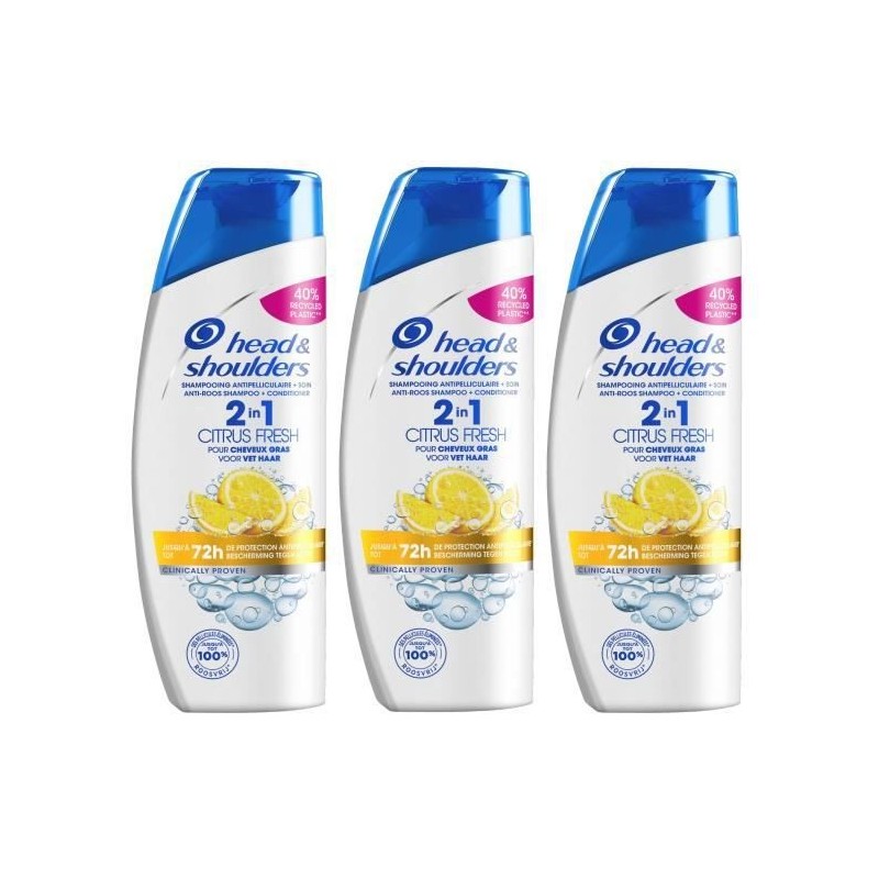 LOT DE 3 - Head & Shoulders Shampoing Citrus Fresh 2 en 1 - 270 mL