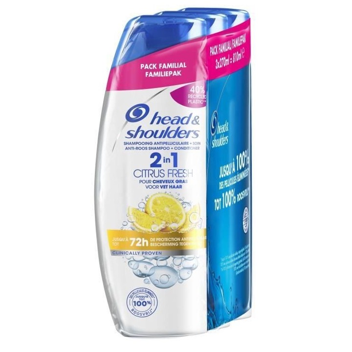 LOT DE 3 - Head & Shoulders Shampoing Citrus Fresh 2 en 1 - 270 mL