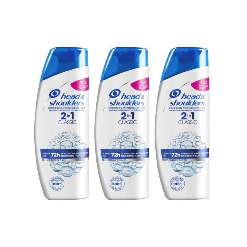 LOT DE 3 - Head & Shoulders Classic 2 en 1 Shampoing - 270 mL