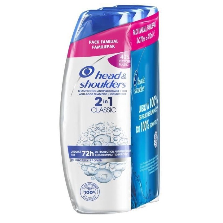LOT DE 3 - Head & Shoulders Classic 2 en 1 Shampoing - 270 mL