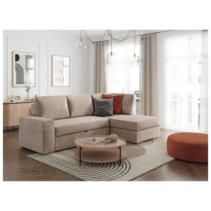 Canapé d'angle droit convertible ARTEMIS 4 places - Velours côtelé