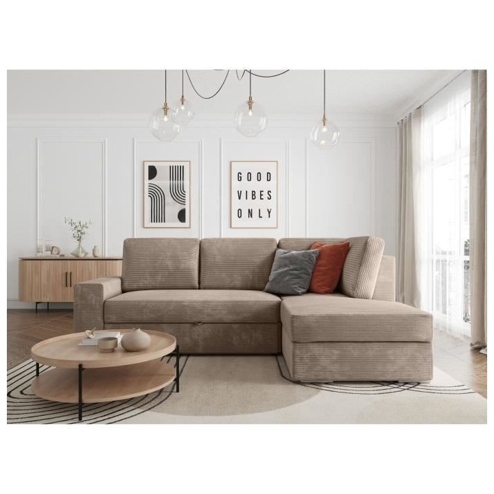 Canapé d'angle droit convertible ARTEMIS 4 places - Velours côtelé
