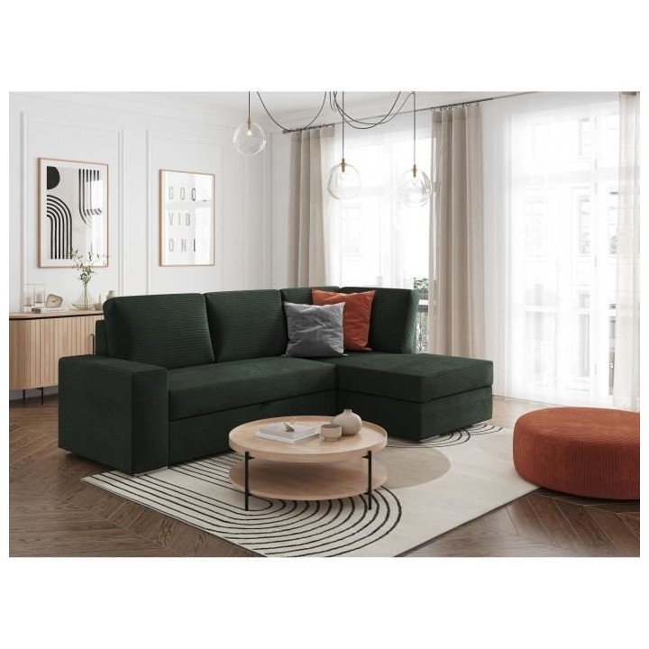 Canapé d'angle droit convertible ARTEMIS 4 places - Velours côtelé