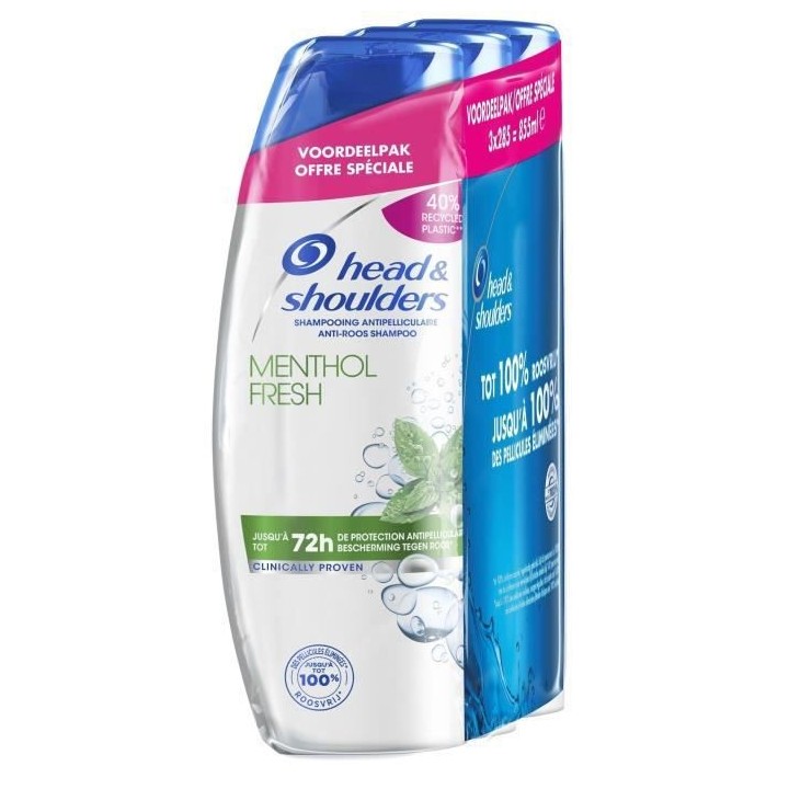 LOT DE 3 - Head & Shoulders Menthol Fresh Shampoing 285 mL