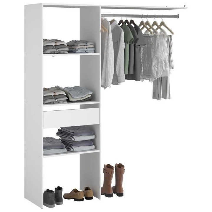 Kit dressing ARTIC EKIPA - Blanc mélaminé - 1 penderie + 1 tiroir -