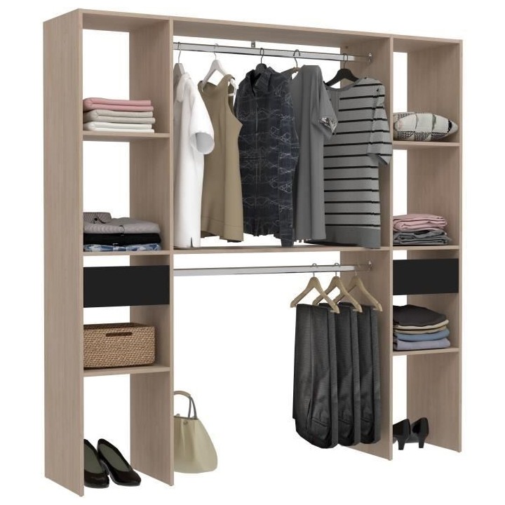 Kit dressing ARTIC EKIPA - Décor mélaminé chene jackson et noir - 2