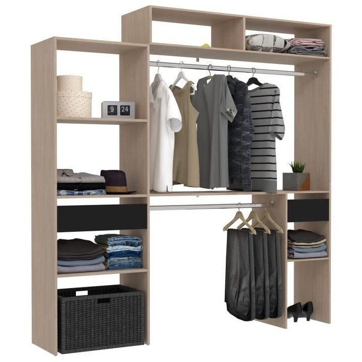 Kit dressing extensible ARTIC EKIPA - Chene et noir - 2 penderies + 2