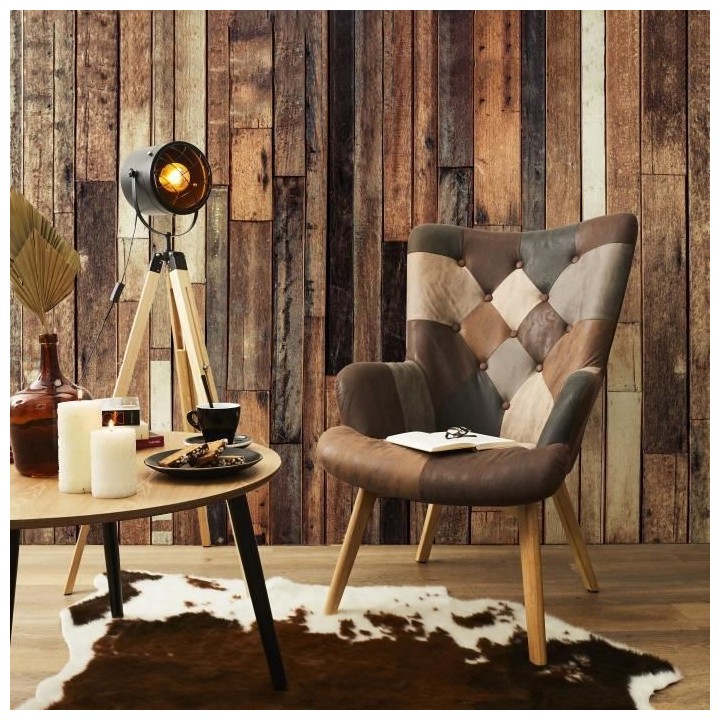 Fauteuil patchwork - Simili Marron - L 65 x P 74 x H 100cm - HELSINKI