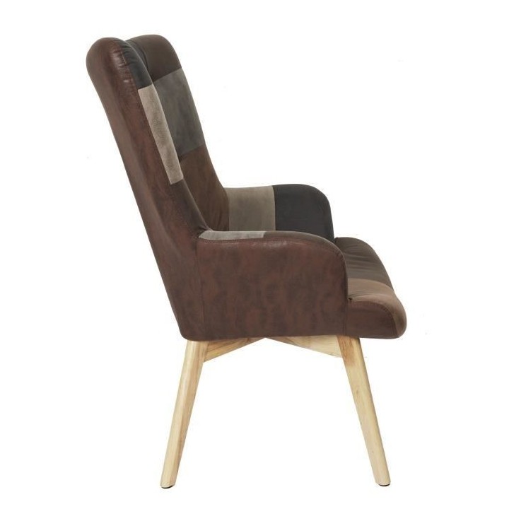Fauteuil patchwork - Simili Marron - L 65 x P 74 x H 100cm - HELSINKI