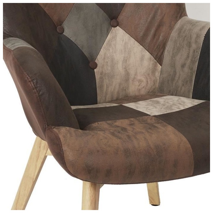 Fauteuil patchwork - Simili Marron - L 65 x P 74 x H 100cm - HELSINKI