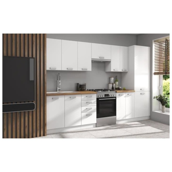 ATLAS Cuisine complete 8 éléments - Décor blanc - L300 x H52 x H82