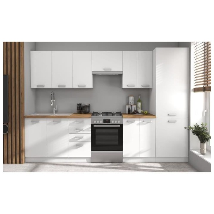 ATLAS Cuisine complete 8 éléments - Décor blanc - L300 x H52 x H82