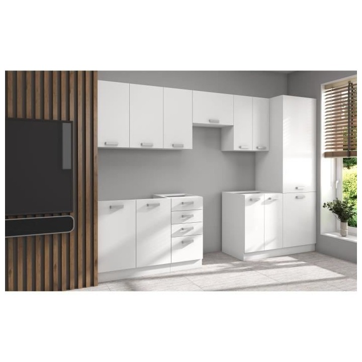 ATLAS Cuisine complete 8 éléments - Décor blanc - L300 x H52 x H82