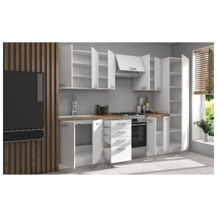 ATLAS Cuisine complete 8 éléments - Décor blanc - L300 x H52 x H82