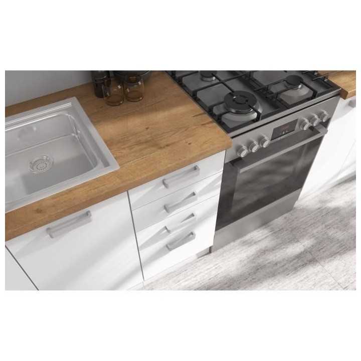 ATLAS Cuisine complete 8 éléments - Décor blanc - L300 x H52 x H82
