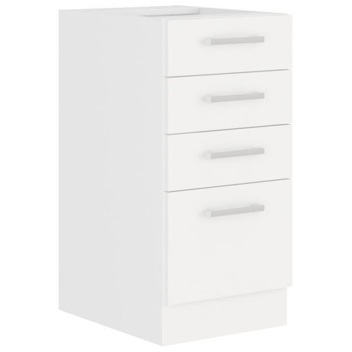 ATLAS Meuble bas 4 tiroirs - Décor blanc - L40 x P52x H82 - Plan de t