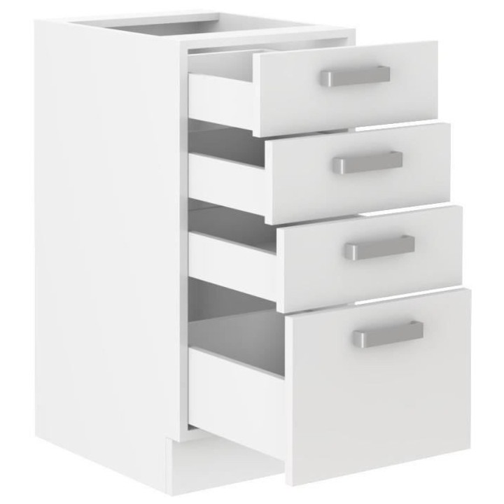 ATLAS Meuble bas 4 tiroirs - Décor blanc - L40 x P52x H82 - Plan de t