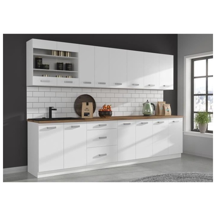 ATLAS Meuble bas 4 tiroirs - Décor blanc - L40 x P52x H82 - Plan de t