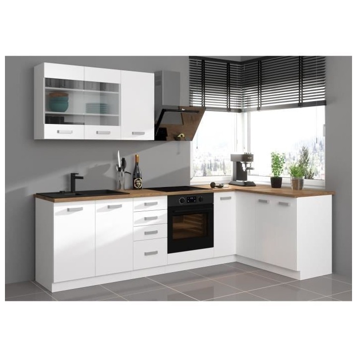 ATLAS Meuble bas 4 tiroirs - Décor blanc - L40 x P52x H82 - Plan de t