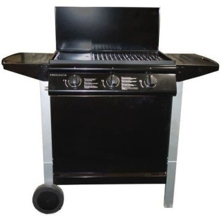 Barbecue a gaz mixte Grill + Plancha 3 brûleurs sur chariot - Fonte