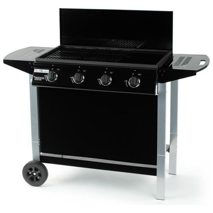 Barbecue a gaz - GRILL GARDEN - Noir et gris - 4 bruleurs avec couverc