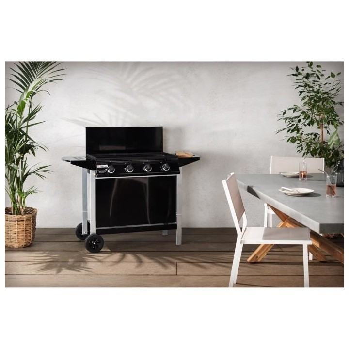 Barbecue a gaz - GRILL GARDEN - Noir et gris - 4 bruleurs avec couverc