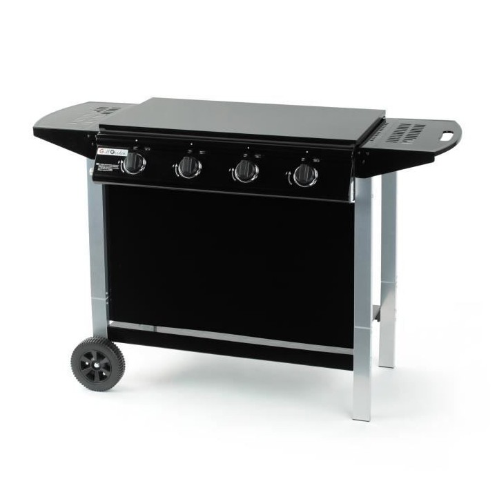 Barbecue a gaz - GRILL GARDEN - Noir et gris - 4 bruleurs avec couverc