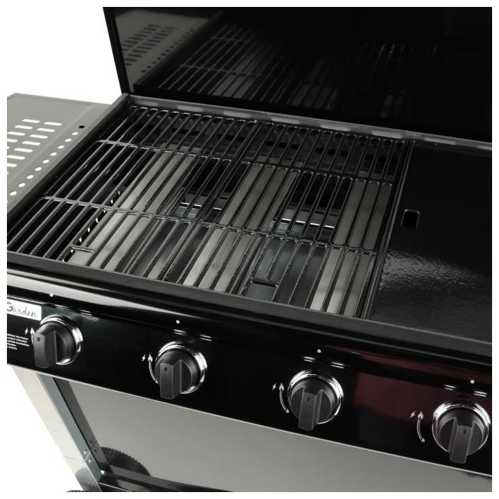 Barbecue a gaz - GRILL GARDEN - Noir et gris - 4 bruleurs avec couverc
