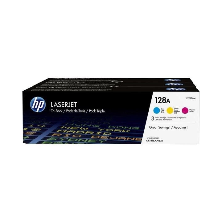 HP 128A Pack de 3 cartouches de toner trois couleurs authentiques (CF3