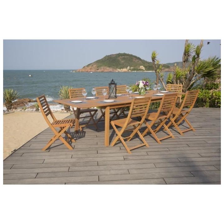 Ensemble repas de jardin 8 a 12 personnes - Table extensible 200/250/3