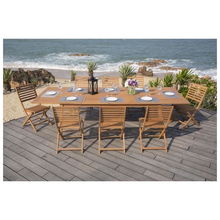 Ensemble repas de jardin 8 a 12 personnes - Table extensible 200/250/3