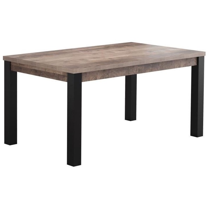 Table a manger EMILE 6 personnes - Mélamine chene brun tabac et noir