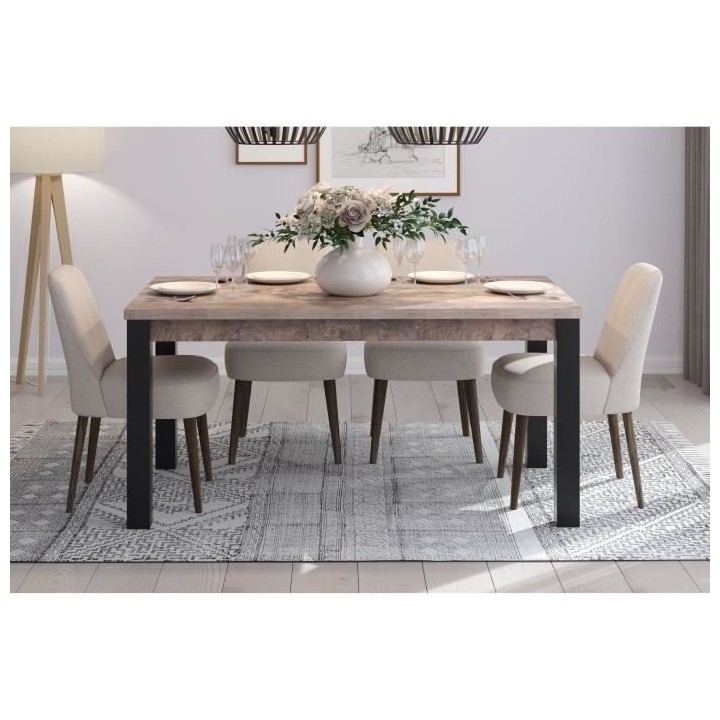 Table a manger EMILE 6 personnes - Mélamine chene brun tabac et noir