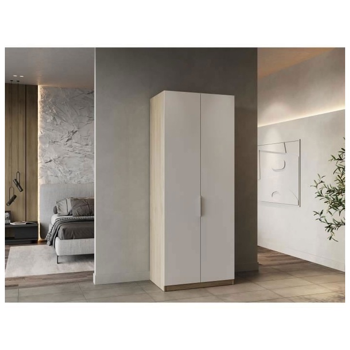 Armoire GHOST - Décor chene kronberg et blanc mat - 2 Portes - L.79,4