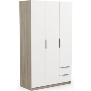 Armoire GHOST - Décor chene kronberg et blanc mat - 3 Portes + 2 Tiro