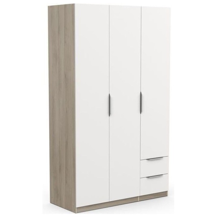 Armoire GHOST - Décor chene kronberg et blanc mat - 3 Portes + 2 Tiro