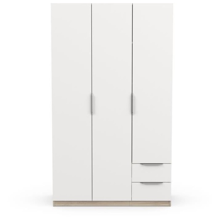 Armoire GHOST - Décor chene kronberg et blanc mat - 3 Portes + 2 Tiro