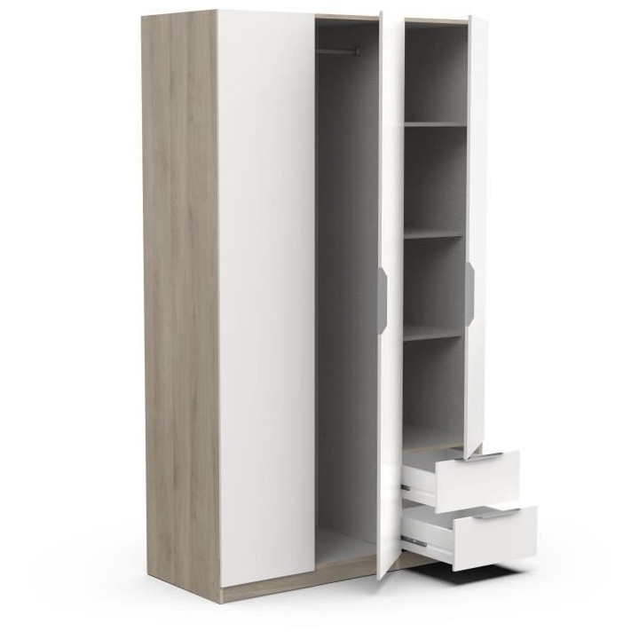 Armoire GHOST - Décor chene kronberg et blanc mat - 3 Portes + 2 Tiro