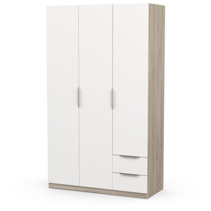 Armoire GHOST - Décor chene kronberg et blanc mat - 3 Portes + 2 Tiro