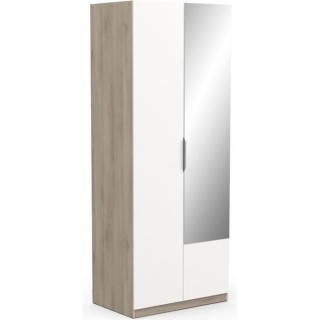 Armoire GHOST - Décor chene kronberg et blanc mat - 2 Portes + 1 miro
