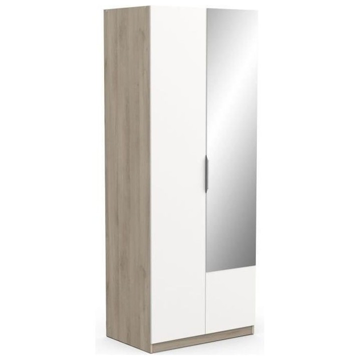 Armoire GHOST - Décor chene kronberg et blanc mat - 2 Portes + 1 miro