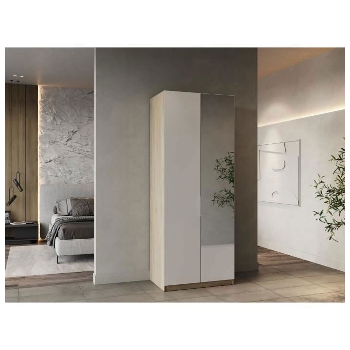 Armoire GHOST - Décor chene kronberg et blanc mat - 2 Portes + 1 miro