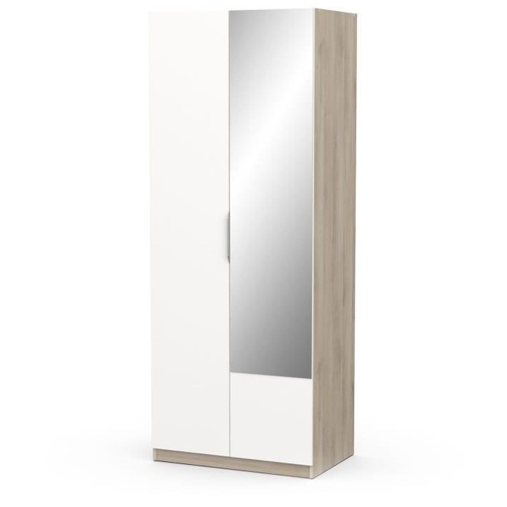 Armoire GHOST - Décor chene kronberg et blanc mat - 2 Portes + 1 miro