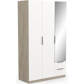 Armoire GHOST - Décor chene kronberg et blanc mat - 3 Portes + 2 Tiro
