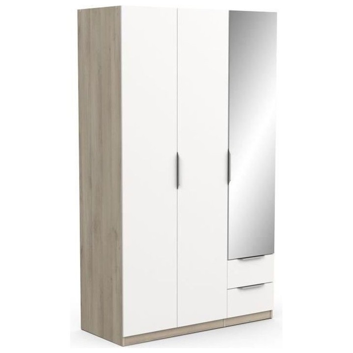 Armoire GHOST - Décor chene kronberg et blanc mat - 3 Portes + 2 Tiro