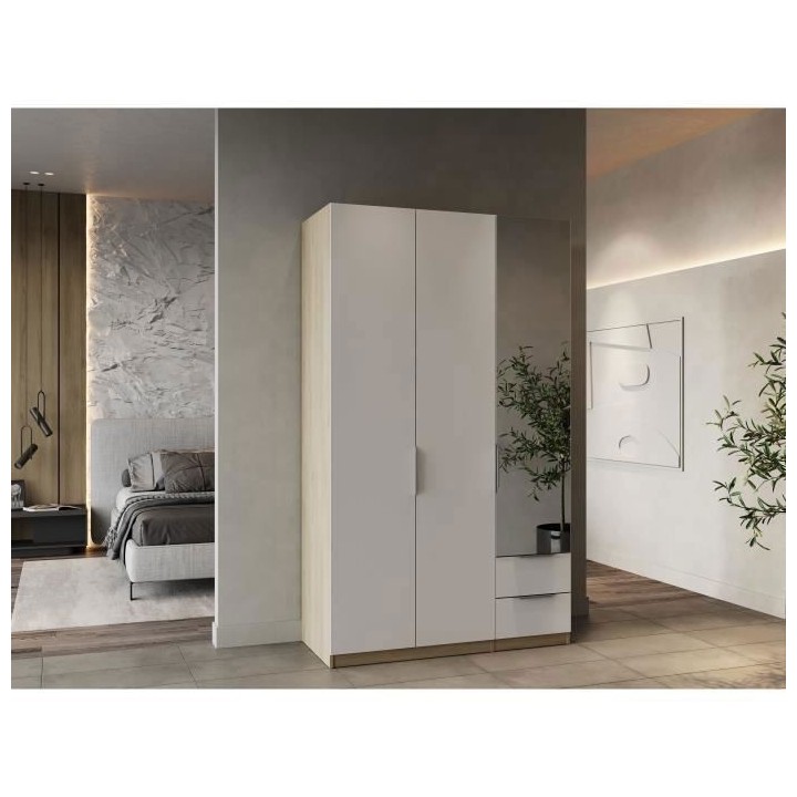 Armoire GHOST - Décor chene kronberg et blanc mat - 3 Portes + 2 Tiro