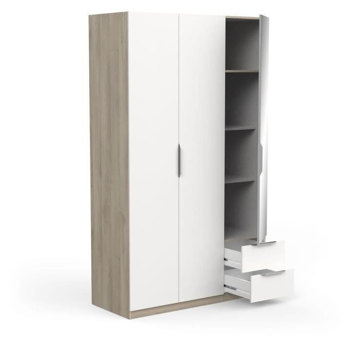 Armoire GHOST - Décor chene kronberg et blanc mat - 3 Portes + 2 Tiro