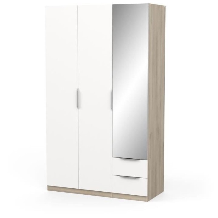 Armoire GHOST - Décor chene kronberg et blanc mat - 3 Portes + 2 Tiro